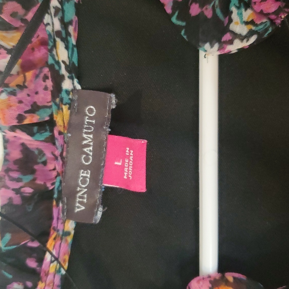 Vince Camuto Floral Babydoll Mini Dress Size Large Sheer Longsleeve Split V-Neck - Picture 7 of 13